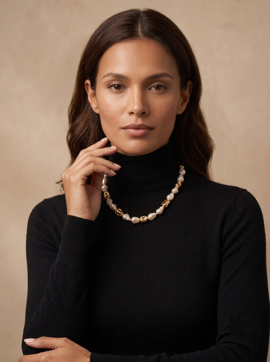 Chic Elegant Colourful Pearl 18kt Gold Plated Necklace Chain