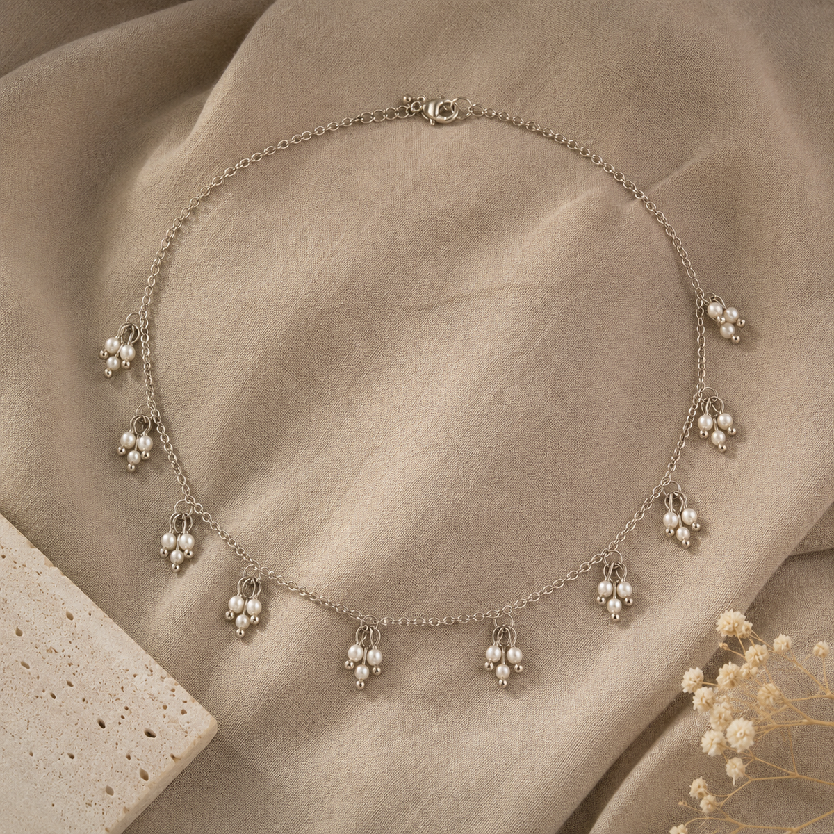 Delicate Pearl Bunch Dangle Necklace Chain