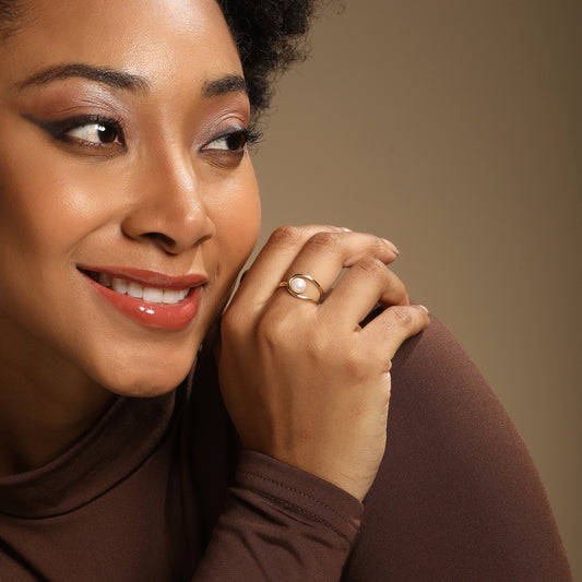 Stackable 18kt Gold Plated Adjustable Pearl Finger Ring