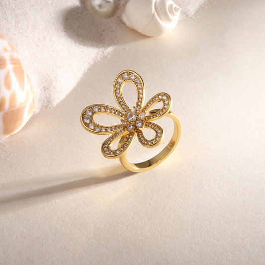 Flower Shape 18kt Gold Plated Adjustable Finger Ring