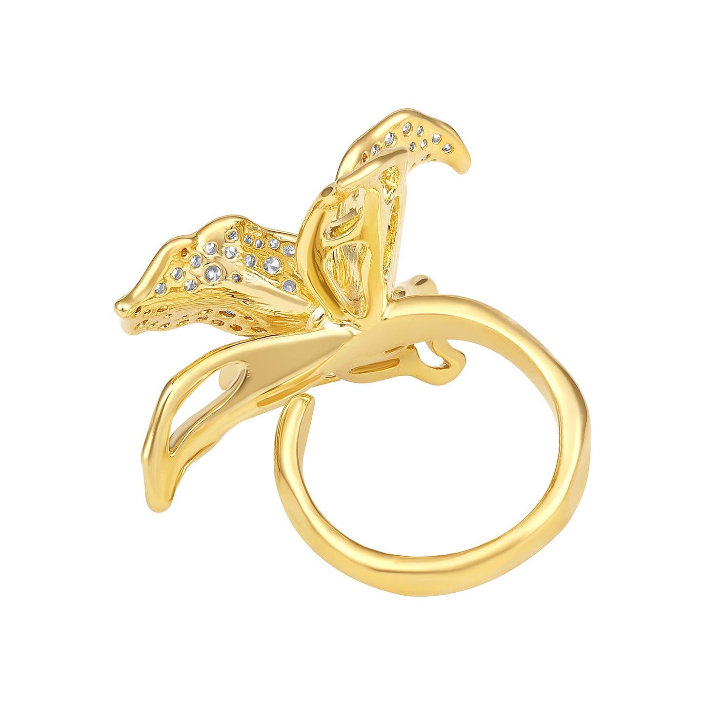 Leaf Flower Shape 18kt Gold Plated Adjustable Zircon Finger Ring
