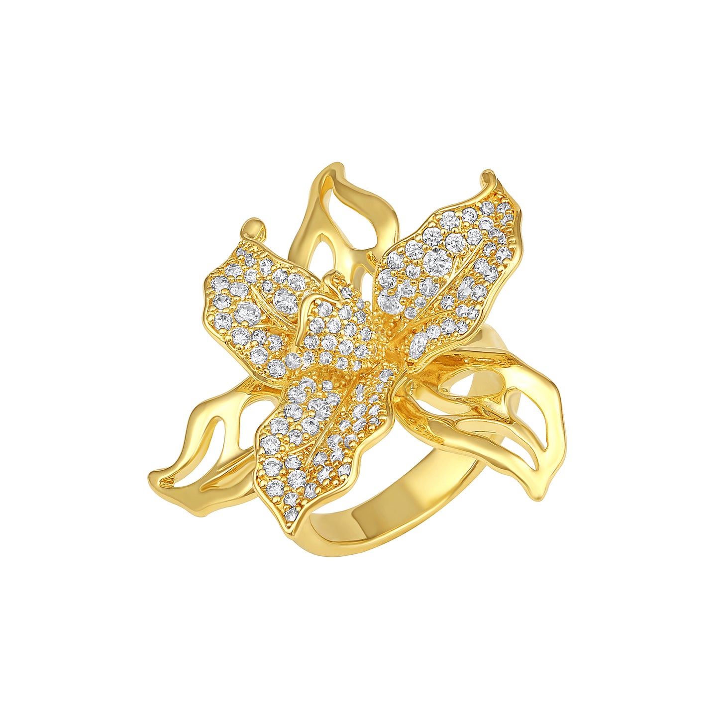 Leaf Flower Shape 18kt Gold Plated Adjustable Zircon Finger Ring