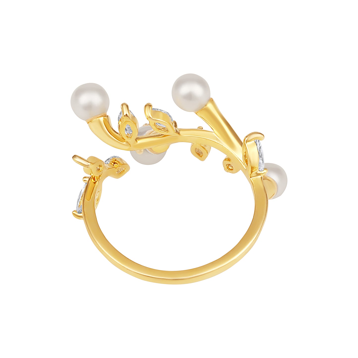 Freshwater Leaf 18kt Gold Plated Adjustable Pearl Finger Ring