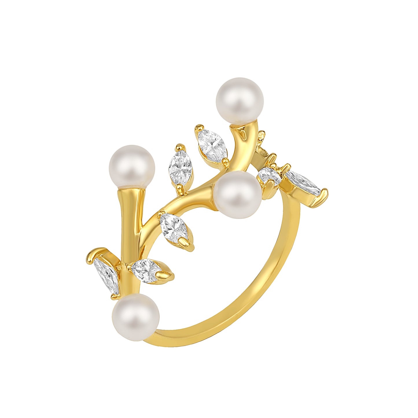 Freshwater Leaf 18kt Gold Plated Adjustable Pearl Finger Ring