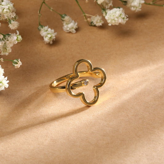 Clover Leaf 18kt Gold Plated Adjustable Finger Ring
