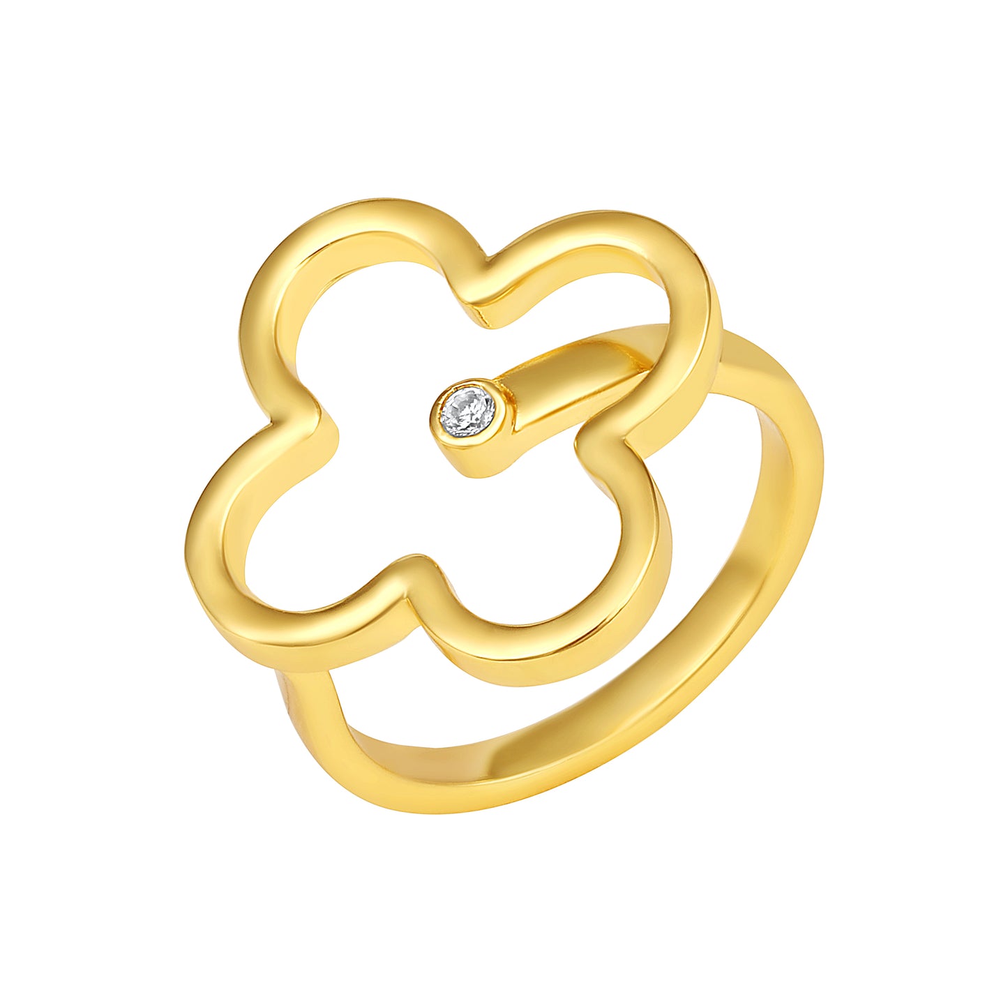 Clover Leaf 18kt Gold Plated Adjustable Finger Ring