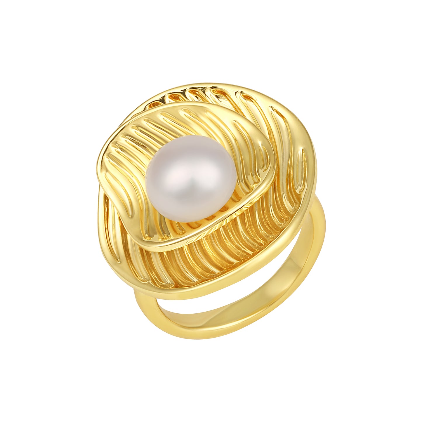 Oval Shape 18kt Gold Plated Adjustable Pearl Finger Ring