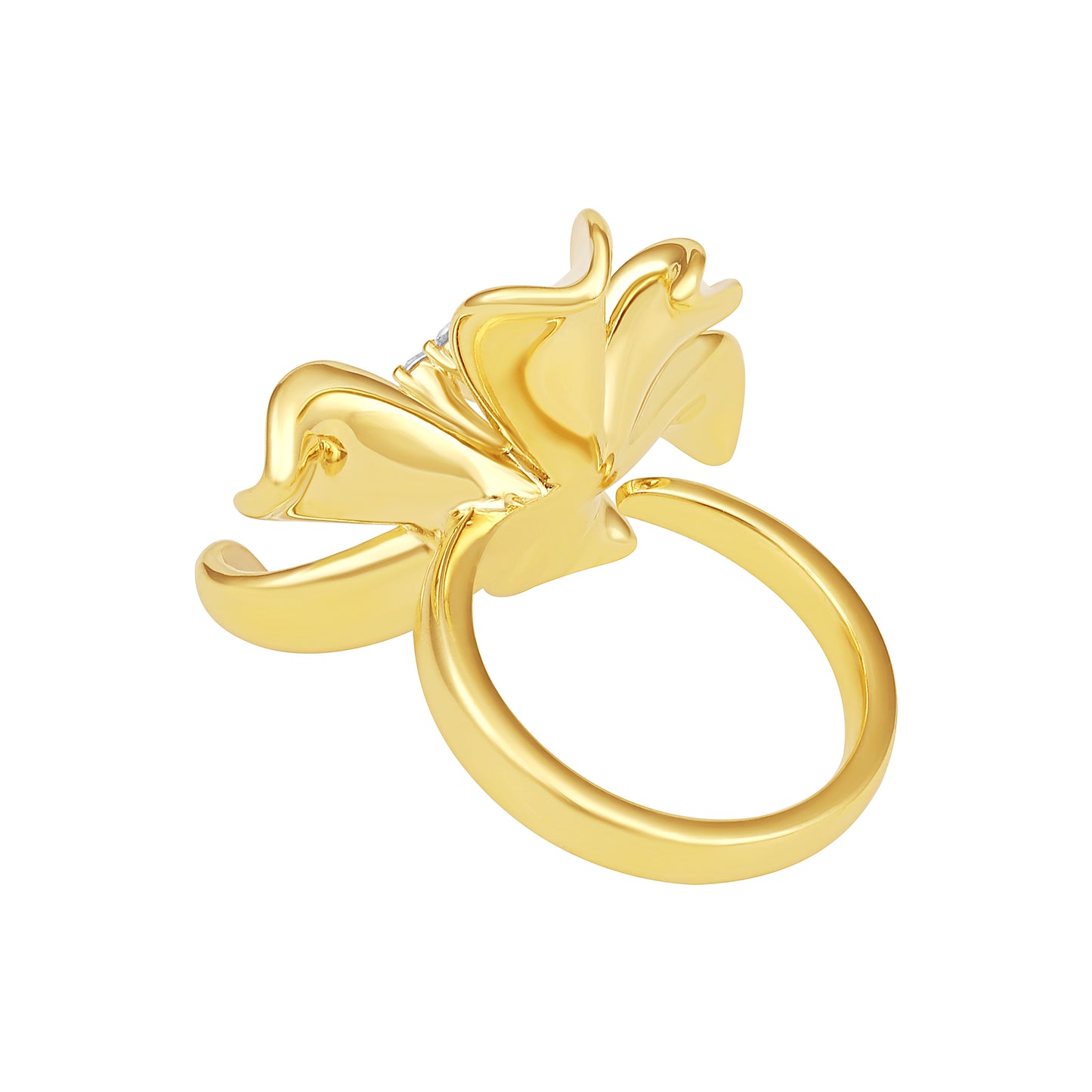 Elegant Flower Shape 18kt Gold Plated Adjustable Finger Ring