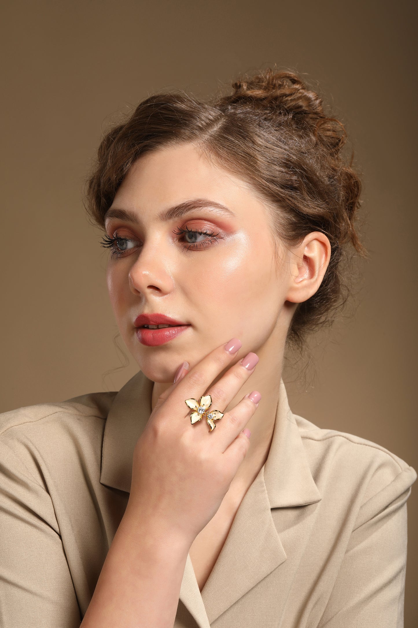 Flower Petal Shaped 18kt Gold Plated Adjustable Finger Ring