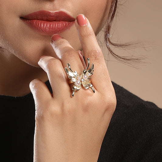 Butterfly Shape 18kt Gold Plated Adjustable Finger Ring