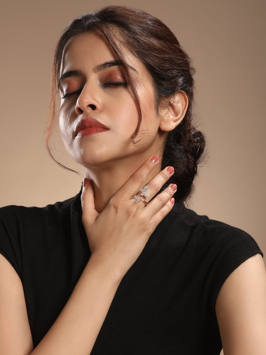 Cocktail Butterfly 18kt Gold Plated Adjustable Zircon Finger Ring