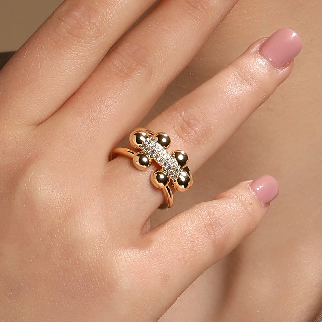Enchanting 18kt Gold Plated Adjustable Zircon Finger Ring