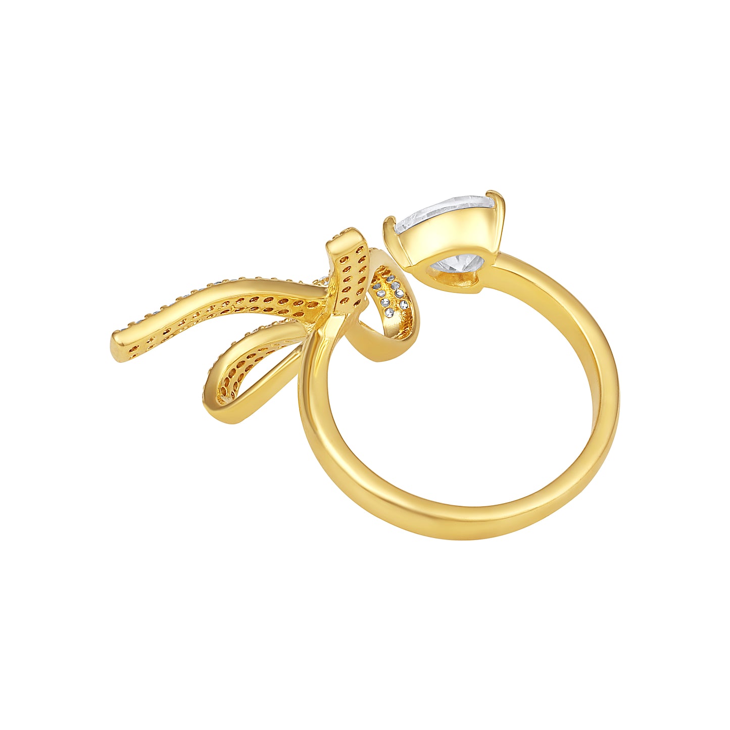 Delicate Bow-Knot Design 18kt Gold Plated Adjustable Zircon Finger Ring