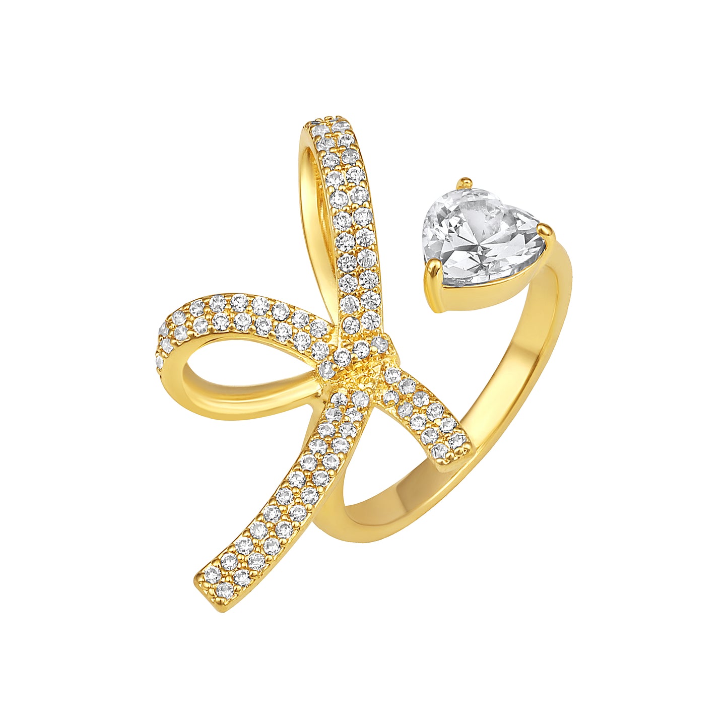 Delicate Bow-Knot Design 18kt Gold Plated Adjustable Zircon Finger Ring