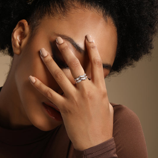 Sparkling Silver Plated Adjustable Zircon Finger Ring