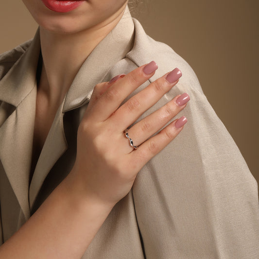 Zigzag Wavy Silver Plated Adjustable Finger Ring