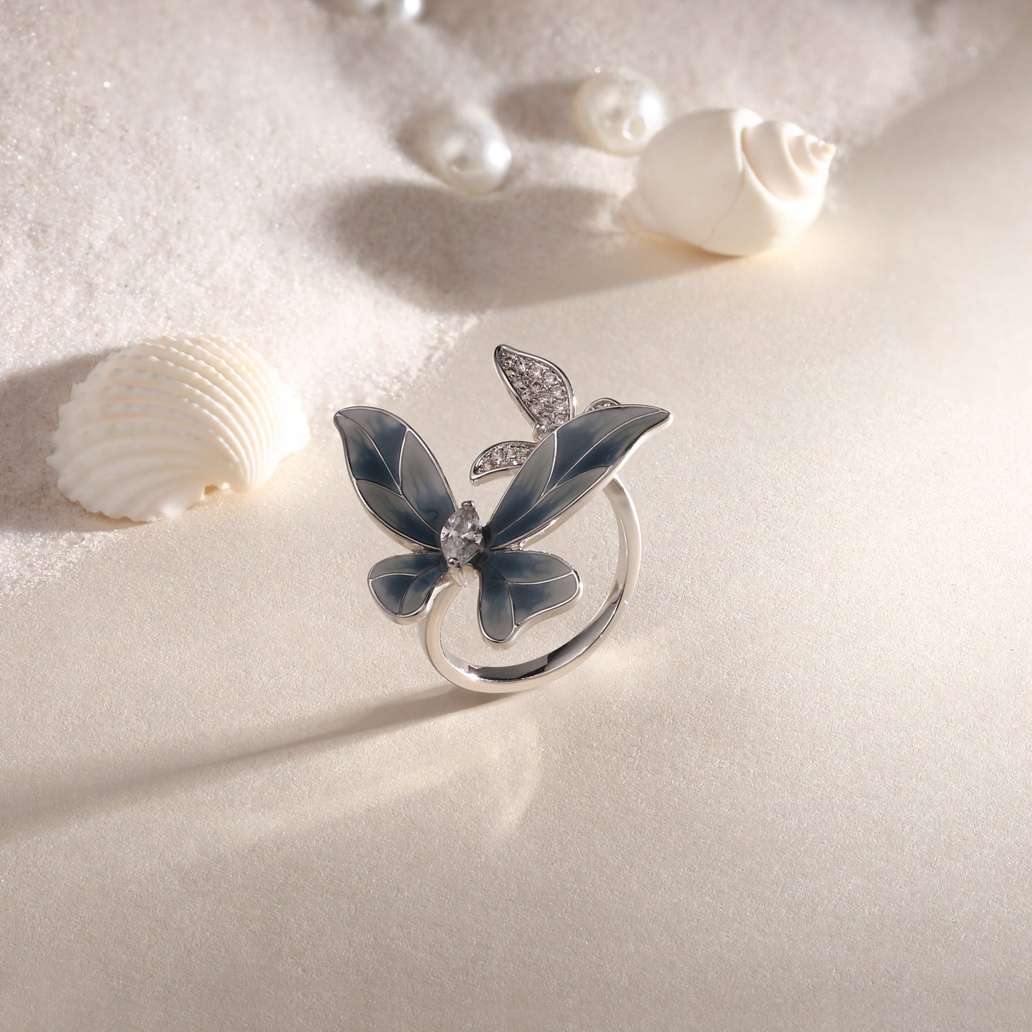 Lotus White Flower Silver Plated Adjustable Finger Ring