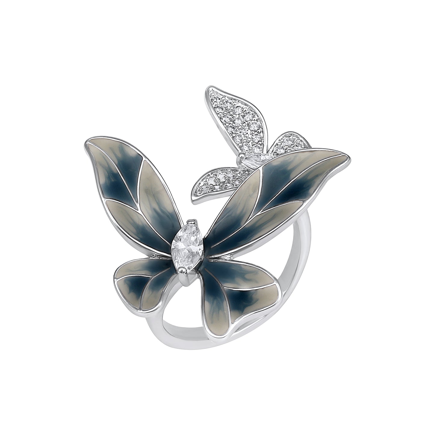 Lotus White Flower Silver Plated Adjustable Finger Ring