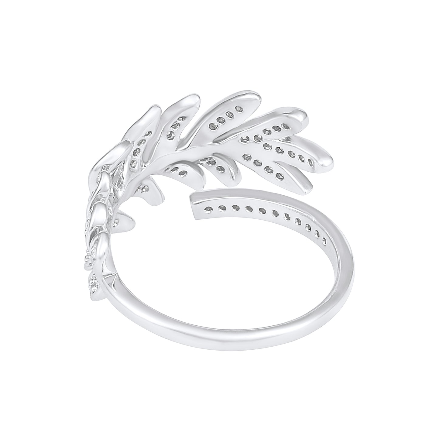 Floral Leaf Nature Silver Plated Adjustable American Diamond Finger Ring