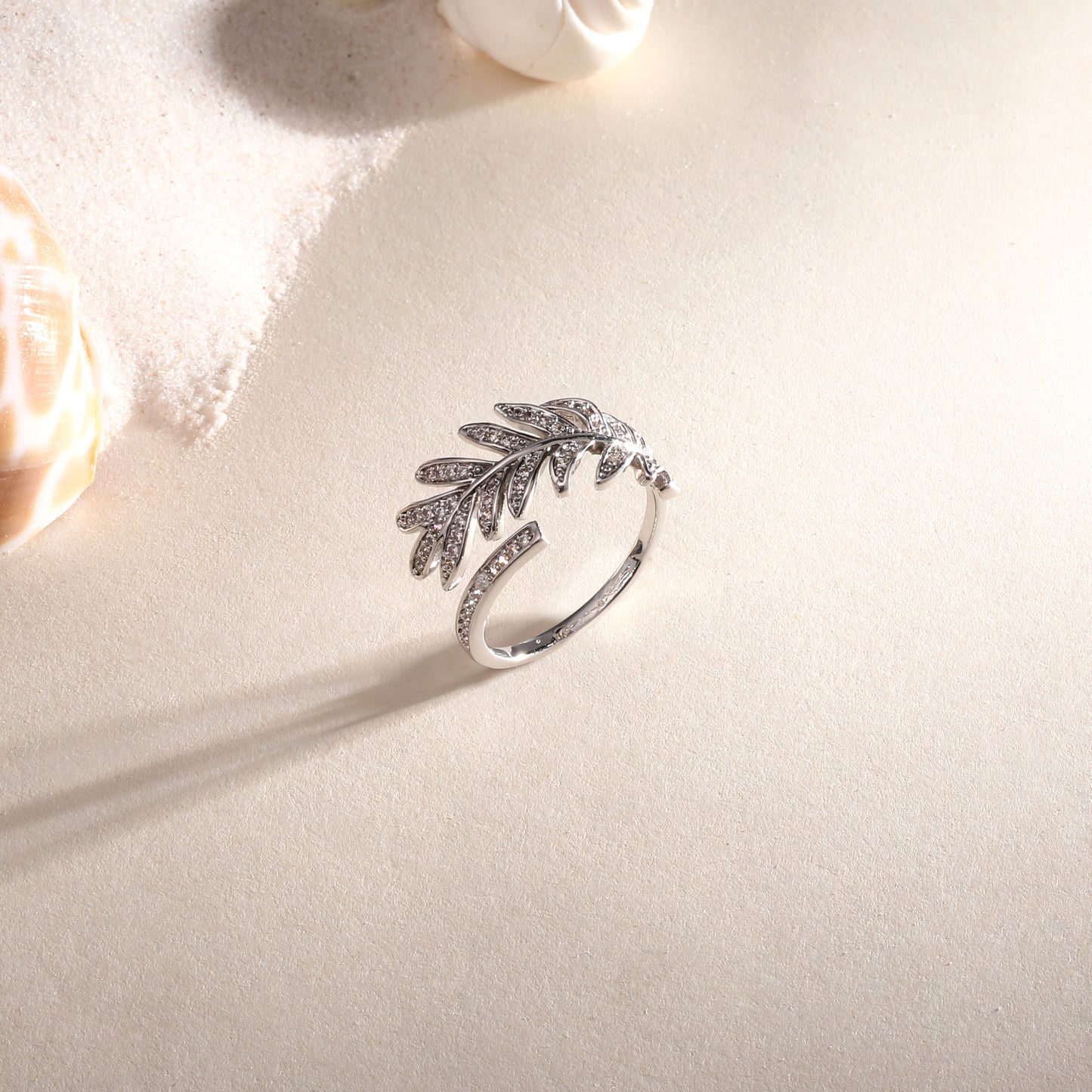 Floral Leaf Nature Silver Plated Adjustable American Diamond Finger Ring