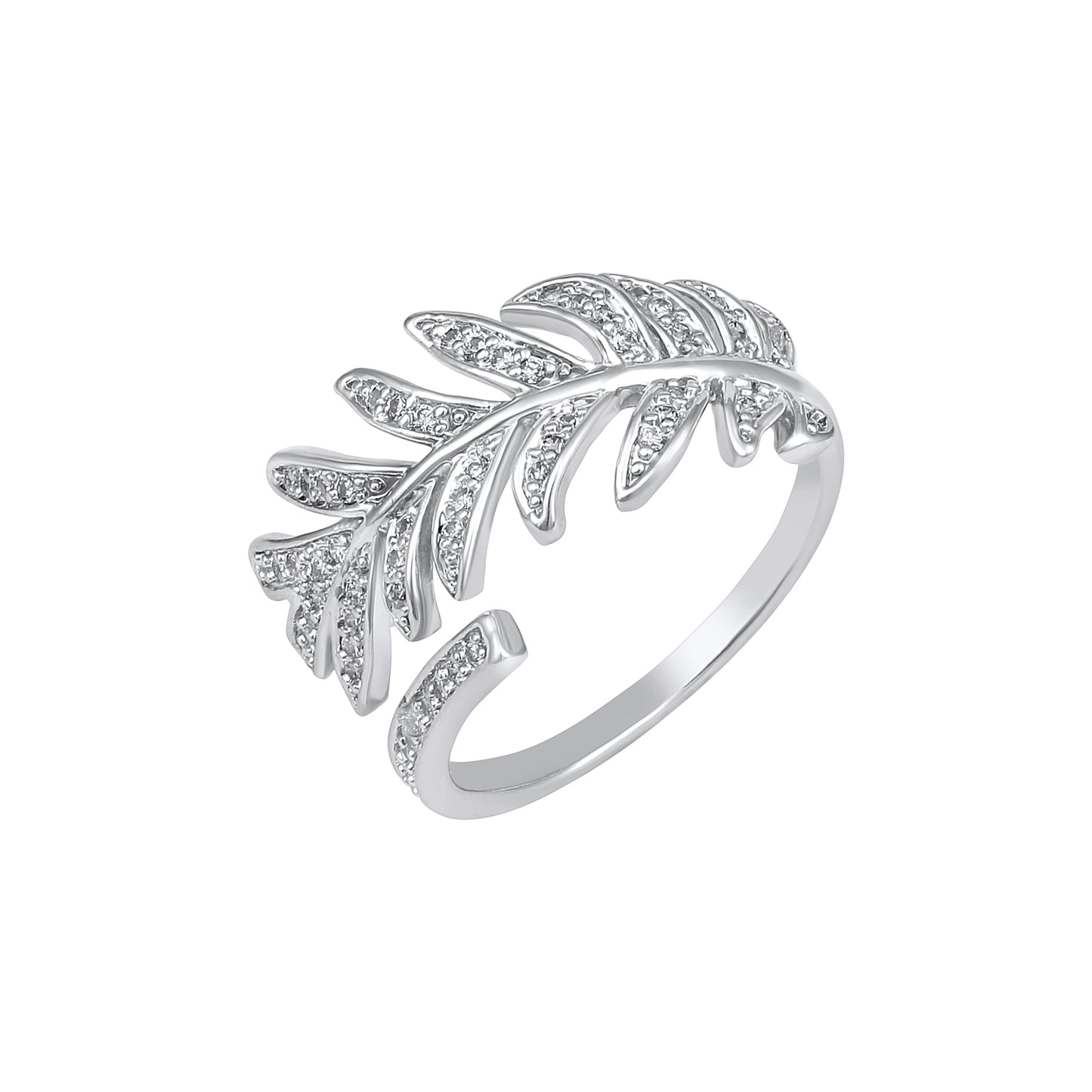 Floral Leaf Nature Silver Plated Adjustable American Diamond Finger Ring