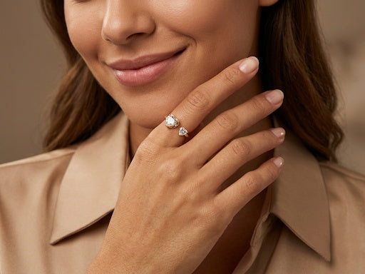Dual Heart Open Band Zircon Solitaire 18kt Gold Plated Adjustable Ring