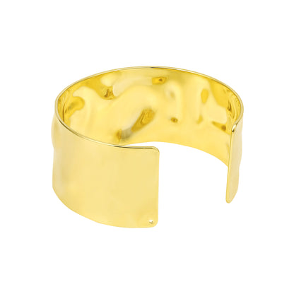 Open Wide Flat Wire 18KT Gold Plated Adjustable Cuff Bracelet