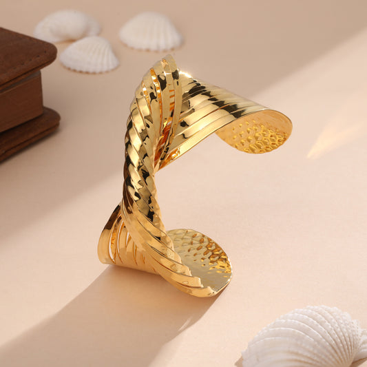 Twisted Wide 18KT Gold Plated Adjustable Cuff Bracelet