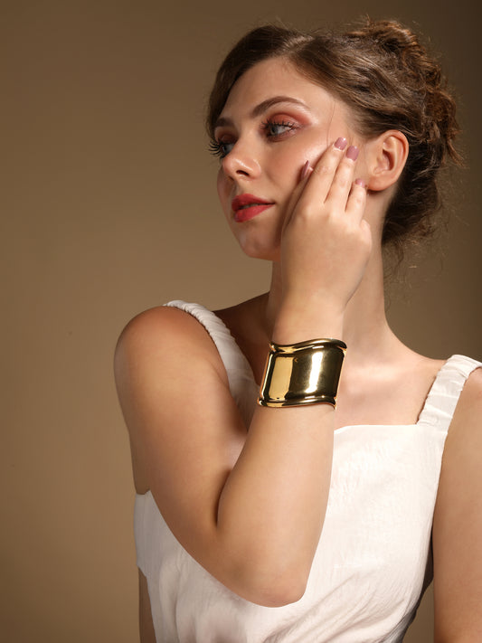 Wide Curved 18KT Gold Plated Adjustable Cuff Bracelet
