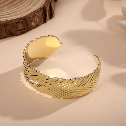 Elegant Leaf 18KT Gold Plated Adjustable Cuff Bracelet