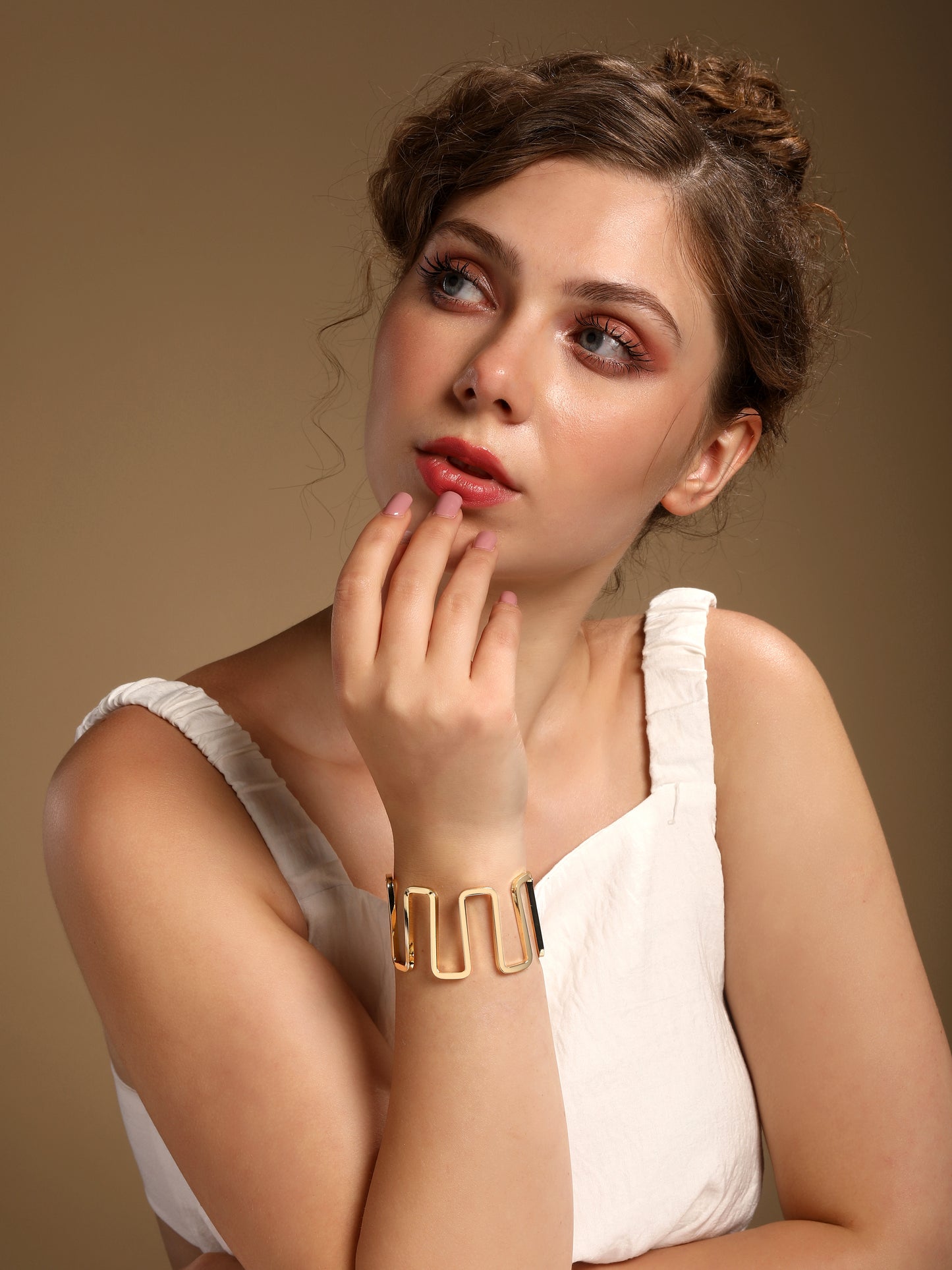 Wavy Curved 18KT Gold Plated Adjustable Cuff Bracelet