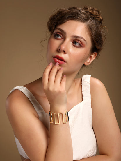 Wavy Curved 18KT Gold Plated Adjustable Cuff Bracelet
