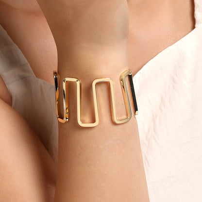Wavy Curved 18KT Gold Plated Adjustable Cuff Bracelet
