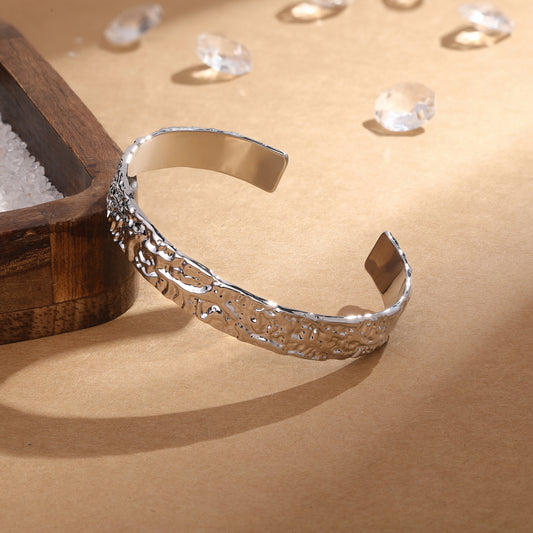 Open Hammered Silver Plated Adjustable Cuff Bracelet