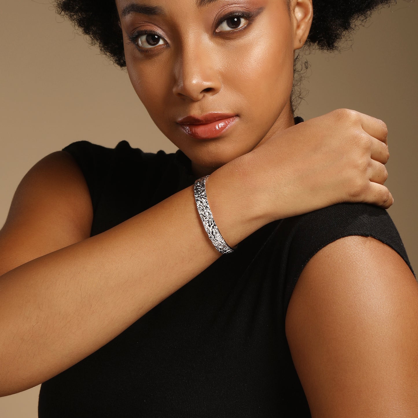 Open Hammered Silver Plated Adjustable Cuff Bracelet