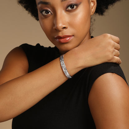 Open Hammered Silver Plated Adjustable Cuff Bracelet