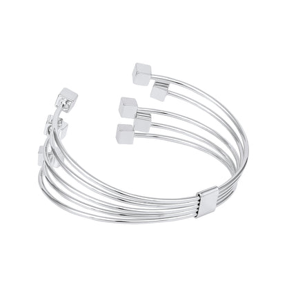 Stacked Cube Wire Silver Plated Adjustable Cuff Bracelet