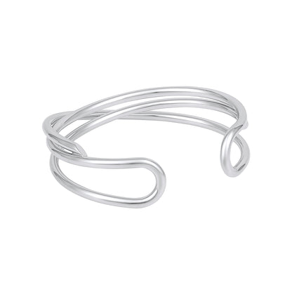 Double Cambered Silver Plated Adjustable Cuff Bracelet