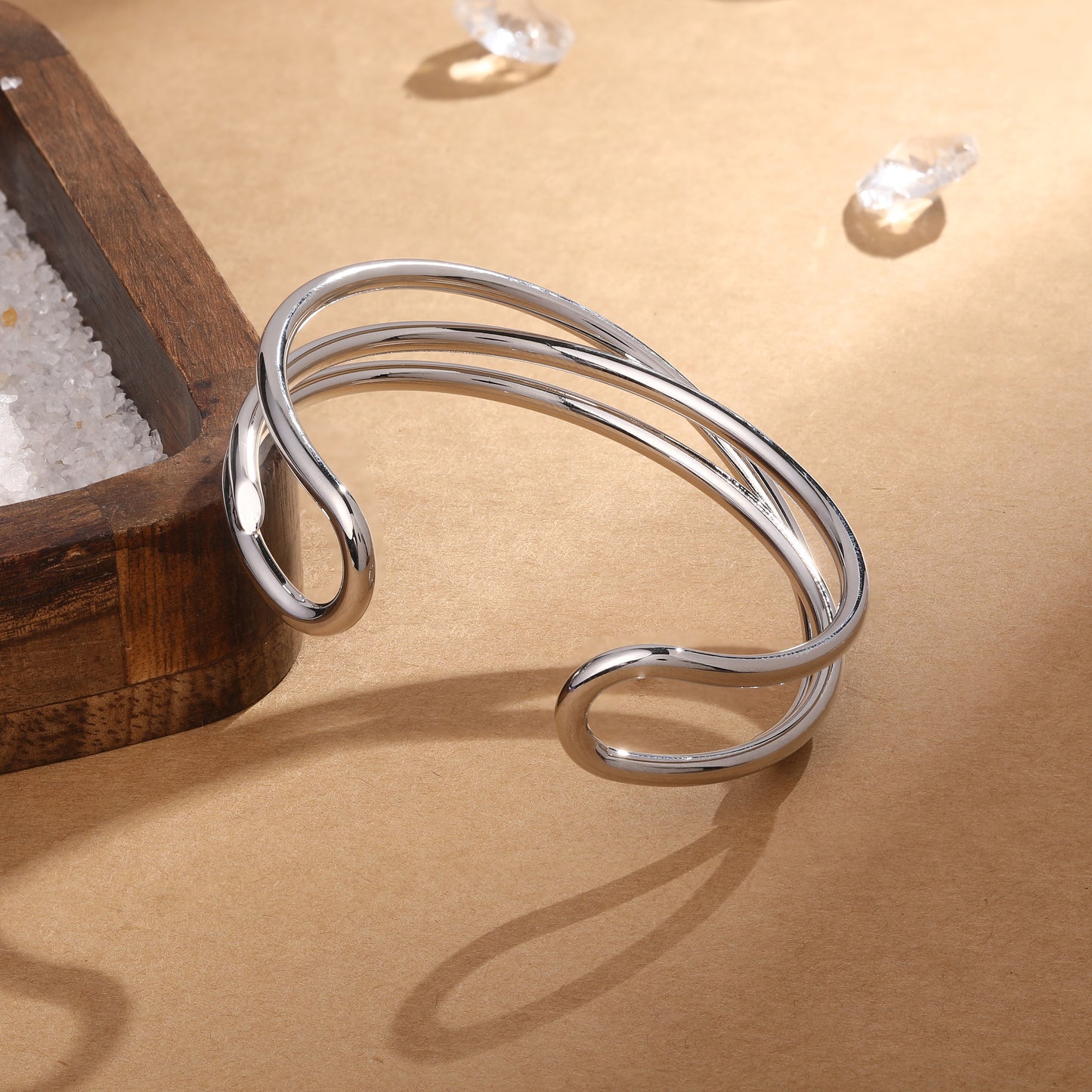 Double Cambered Silver Plated Adjustable Cuff Bracelet
