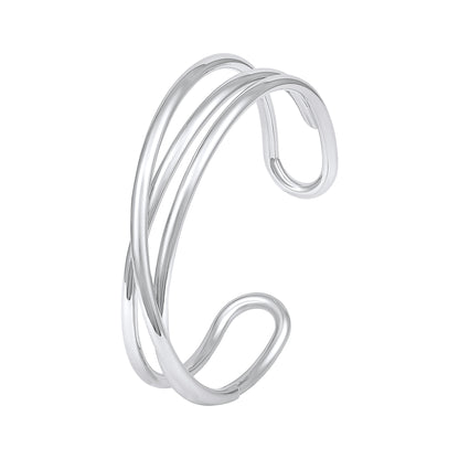 Double Cambered Silver Plated Adjustable Cuff Bracelet