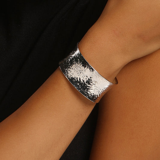 Open Wide Flat Wire Silver Plated Adjustable Cuff Bracelet