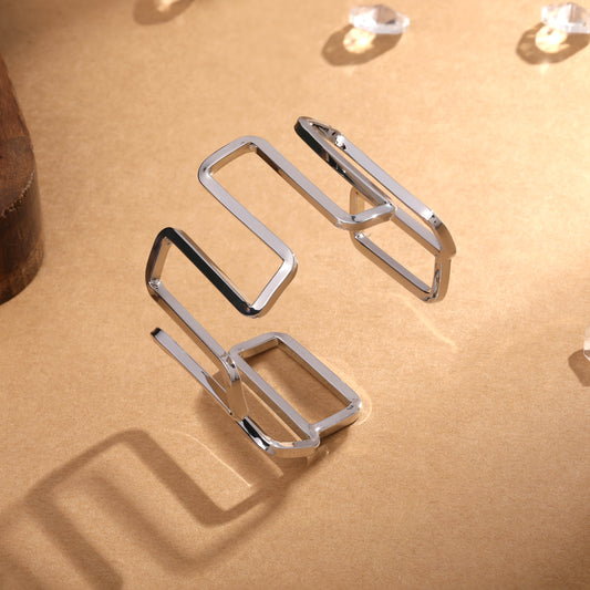 Wavy Curved Silver Plated Adjustable Cuff Bracelet