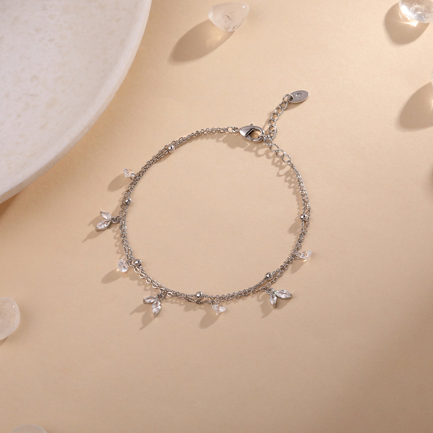 Sparkling Tear Silver Plated Adjustable Bracelet