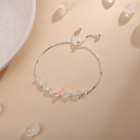 Flower Design Silver Plated Adjustable Bracelet