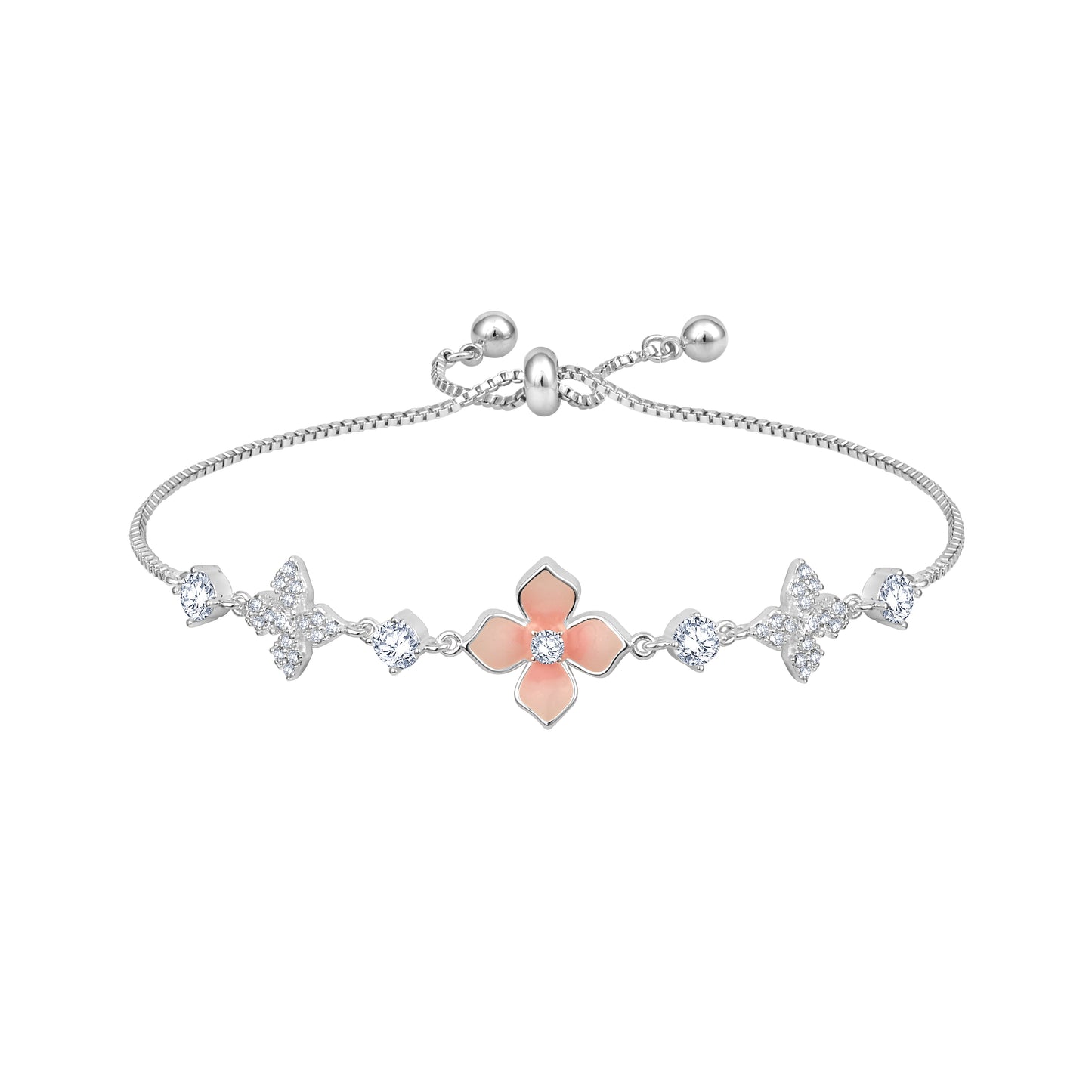 Flower Design Silver Plated Adjustable Bracelet