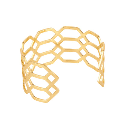 Wide Geometric 18KT Gold Plated Adjustable Cuff Bracelet