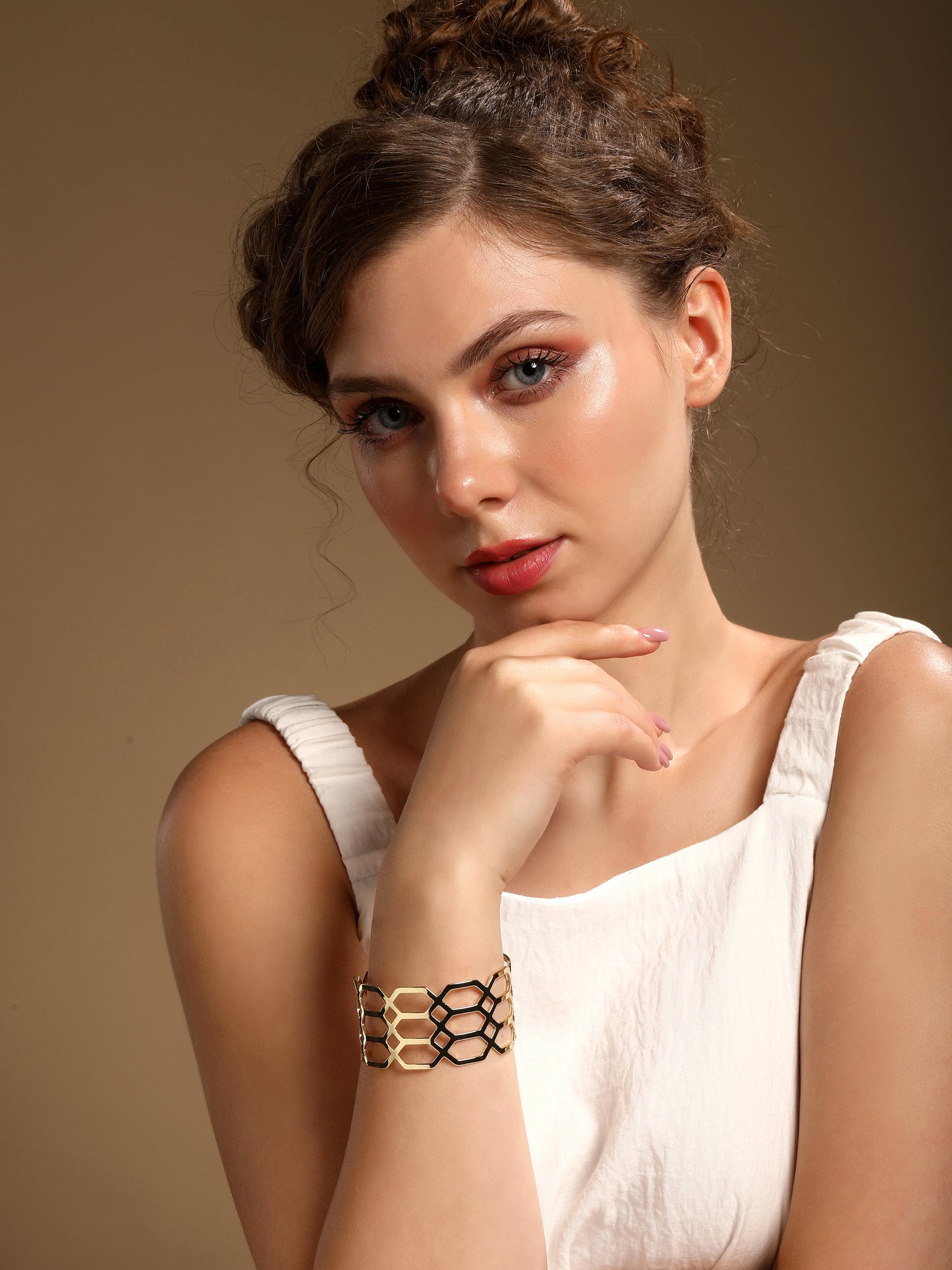 Wide Geometric 18KT Gold Plated Adjustable Cuff Bracelet