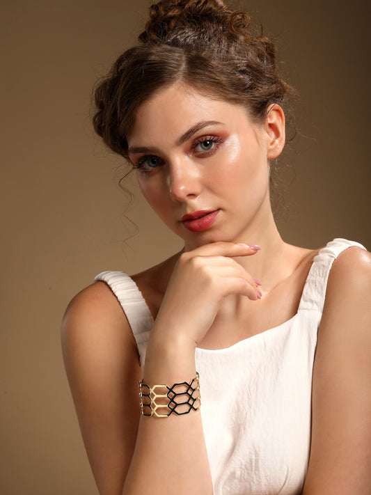 Wide Geometric 18KT Gold Plated Adjustable Cuff Bracelet