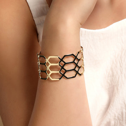 Wide Geometric 18KT Gold Plated Adjustable Cuff Bracelet
