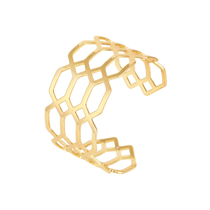 Wide Geometric 18KT Gold Plated Adjustable Cuff Bracelet